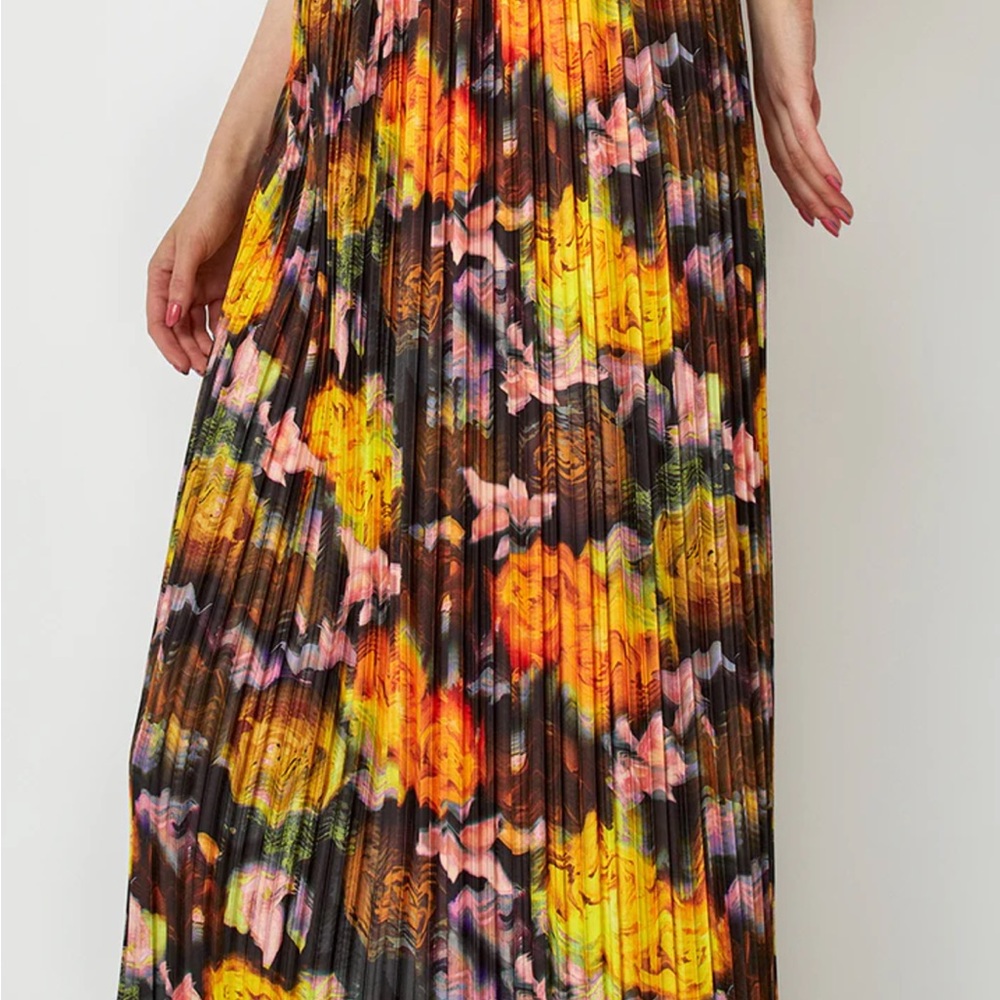 No. 6 Brown and Orange Pleated Maxi Skirt